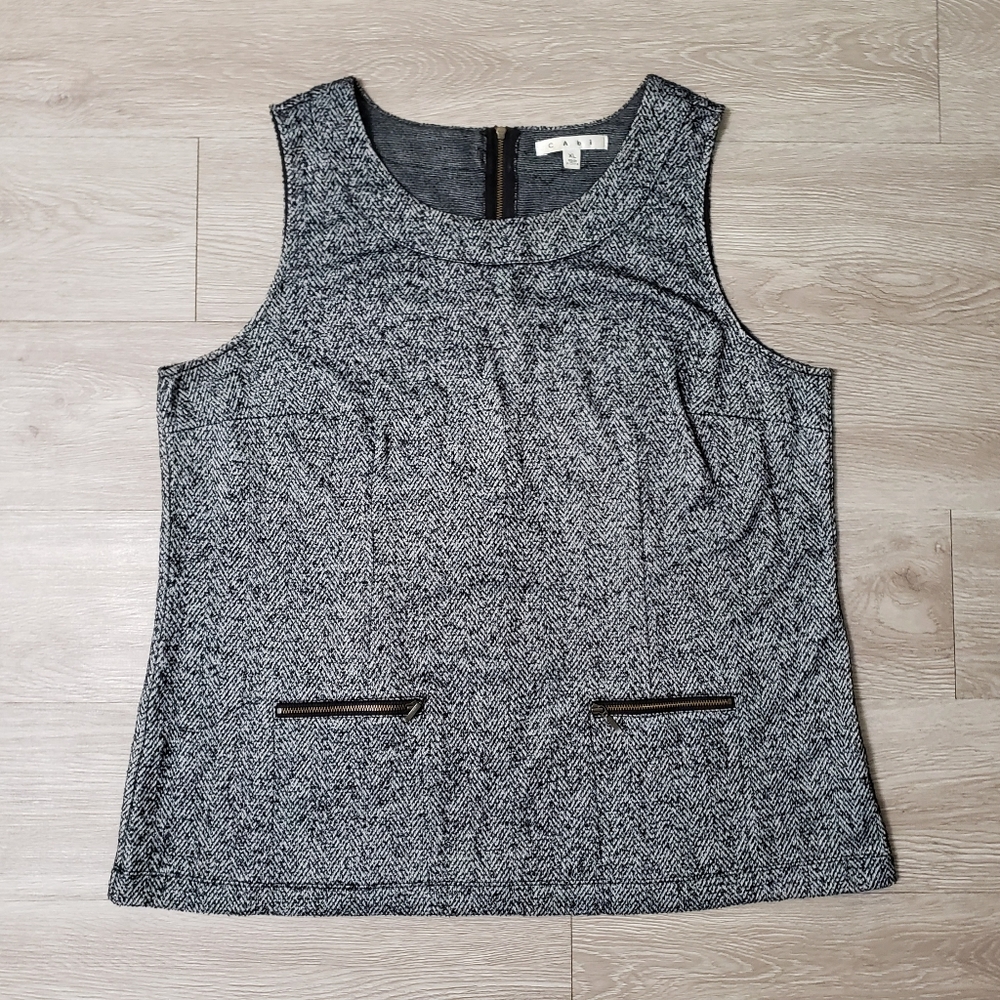 Cabi size XL classic grey herringbone tweed vest fitted career office pockets